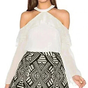 Alice + Olivia revolve cold shoulder Laticia Ruffle Top in Off White Sz XS